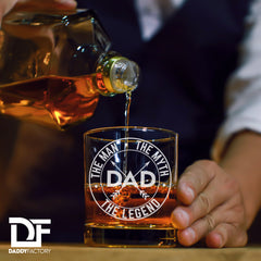 Dad the Man the Myth the Legend - Engraved Old Fashioned Whiskey Glass