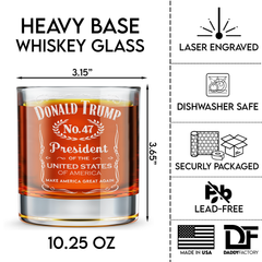 Trump No. 47 Engraved Old Fashioned Whiskey Glass 11 oz