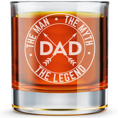 Dad the Man the Myth the Legend - Engraved Old Fashioned Whiskey Glass